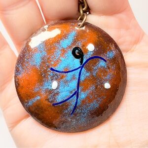 Mid Century Copper Enamel Pendant Necklace Abstract Modernist Studio Art OOAK